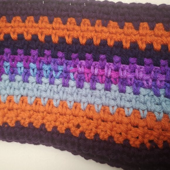 Unisex Handmade Crochet Purple, Orange, Grey, Blue & Navy Scarf - Picture 3 of 3